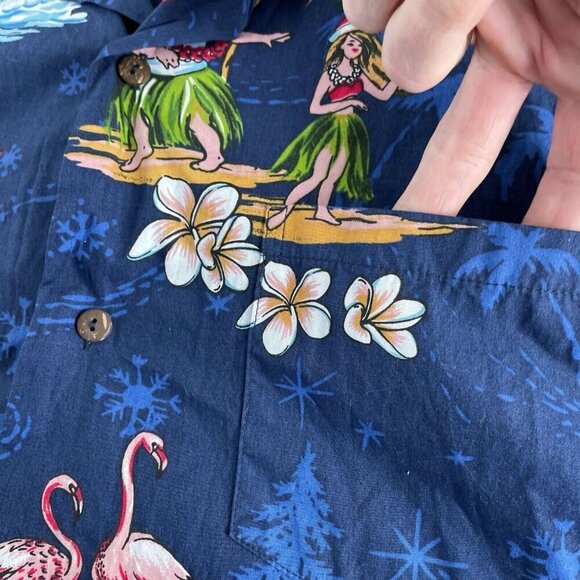Hawaii Hangover Xmas Hawaiian Shirt Santa & Hula Dancers Navy Blue XL 4444 - Picture 4 of 9